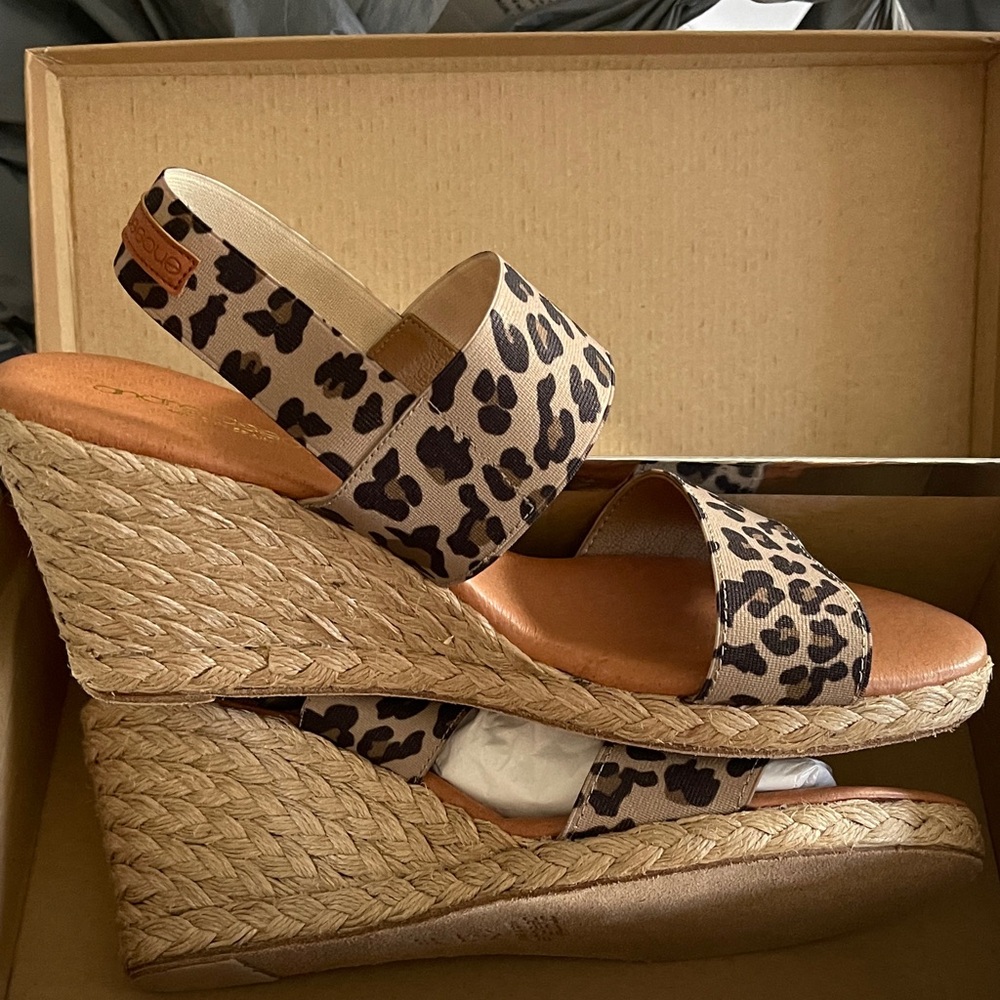 Andre Assous Leopard Print Wedge Sandals
